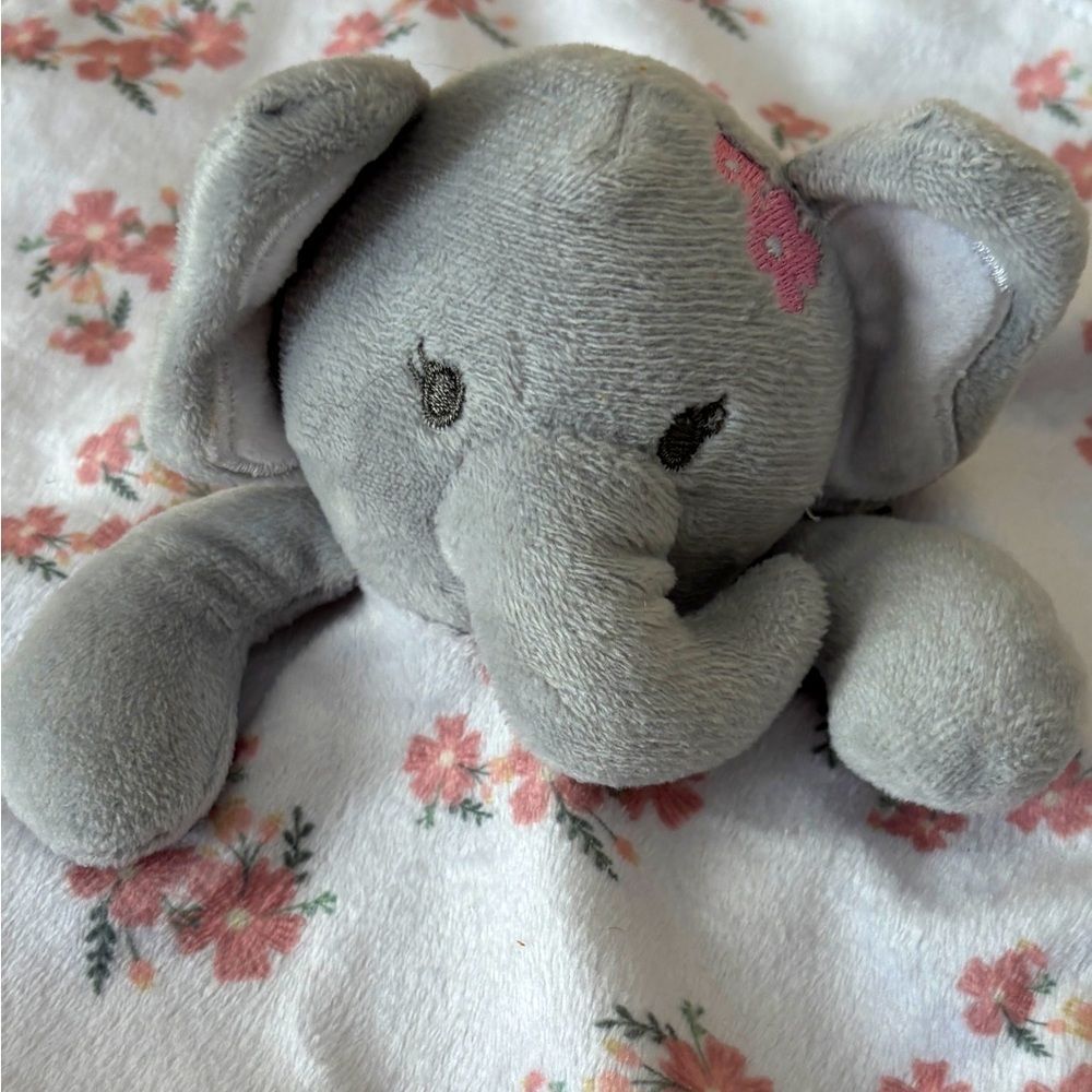 Modern Baby Elephant Lovey Pink and Gray Modern Snuggle Baby Toy Rattle Teether